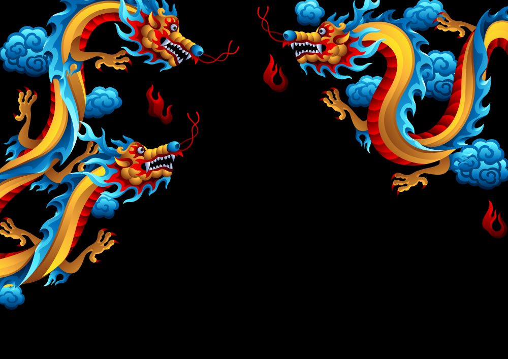 Background with Chinese dragons. Traditional China symbol. Asian mythological color animals.. Background with Chinese dragons.