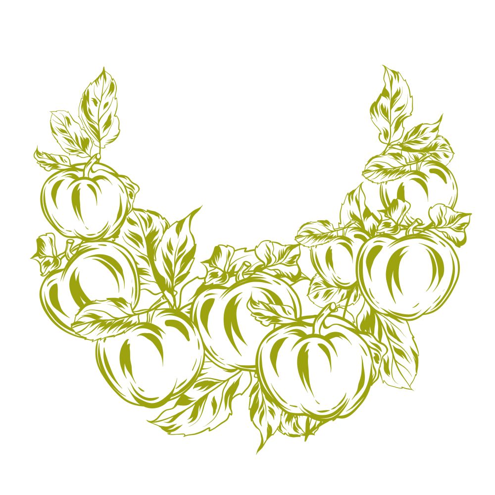 Decorative object with apples and leaves. Stylized hand drawn fruits.. Decorative object with apples and leaves.
