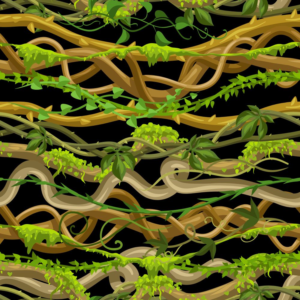 Twisted wild lianas seamless pattern. Jungle vines plants. Woody natural tropical rainforest.. Twisted wild lianas seamless pattern.