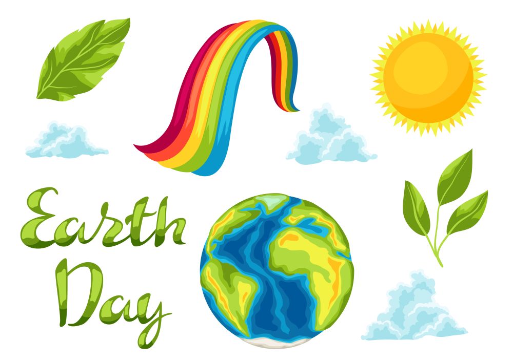 Happy Earth Day set of items. Illustration for environment safety celebration.. Happy Earth Day set of items.