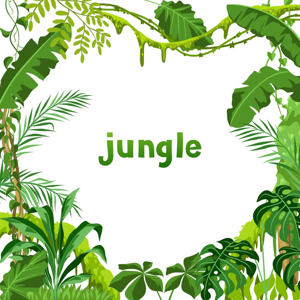 Background with jungle plants. Tropical leaves. Woody natural rainforest.. Background with jungle plants.