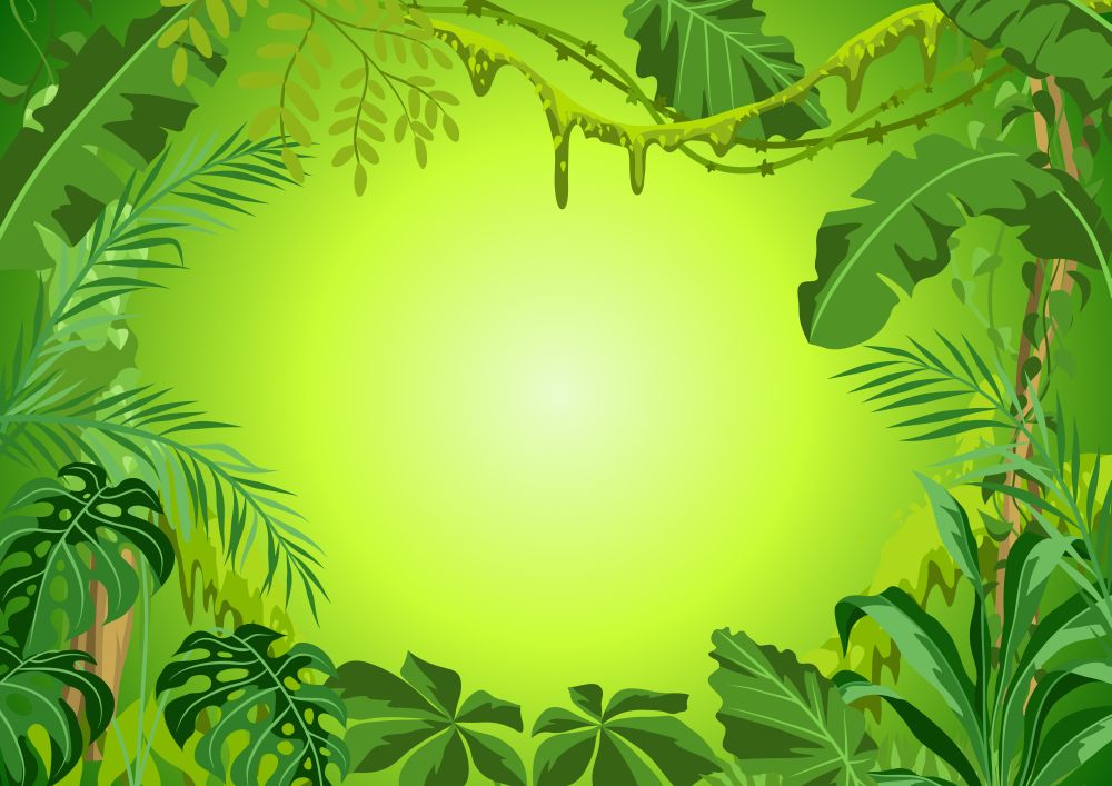 Background with jungle plants. Tropical leaves. Woody natural rainforest.. Background with jungle plants.
