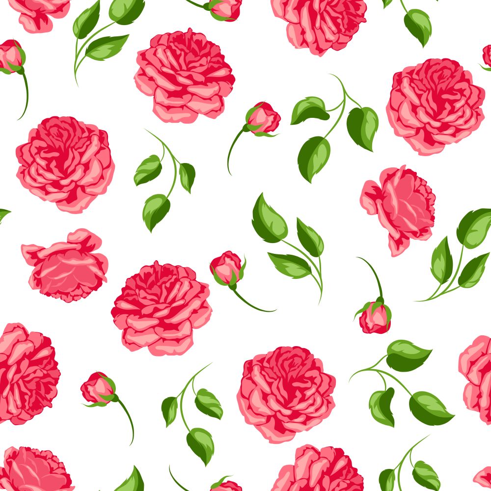 Seamless pattern with red roses. Beautiful decorative flowers, buds and leaves.. Seamless pattern with red roses. Beautiful decorative flowers.