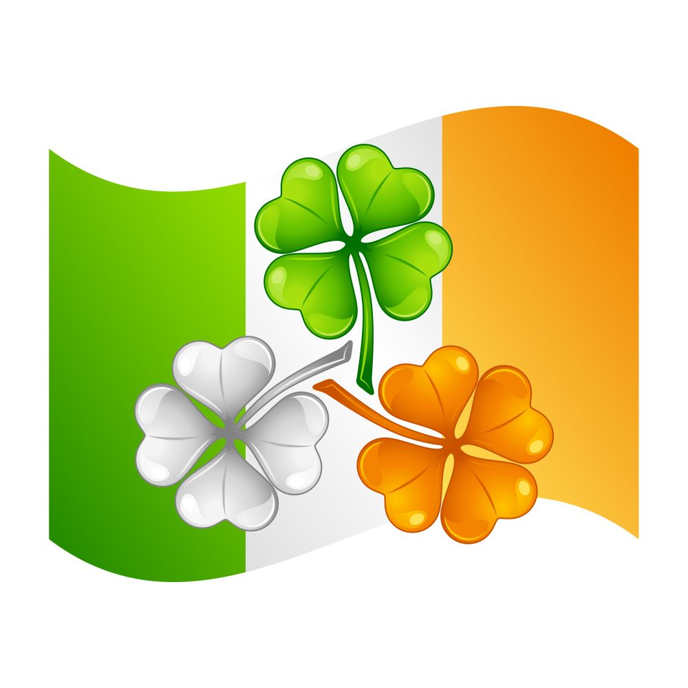 Saint Patricks Day illustration. Irish flag with clover. Festive national icon.. Saint Patricks Day illustration. Irish flag with clover.
