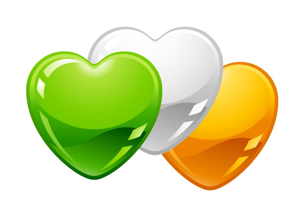 Saint Patricks Day illustration. Irish flag hearts. Festive national icon.. Saint Patricks Day illustration. Irish flag hearts.