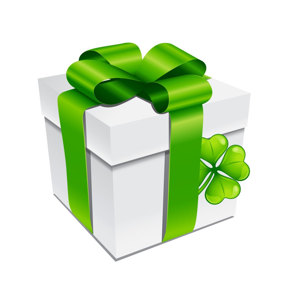 Saint Patricks Day illustration. Gift box with clover. Irish festive icon.. Saint Patricks Day illustration. Gift box with clover.
