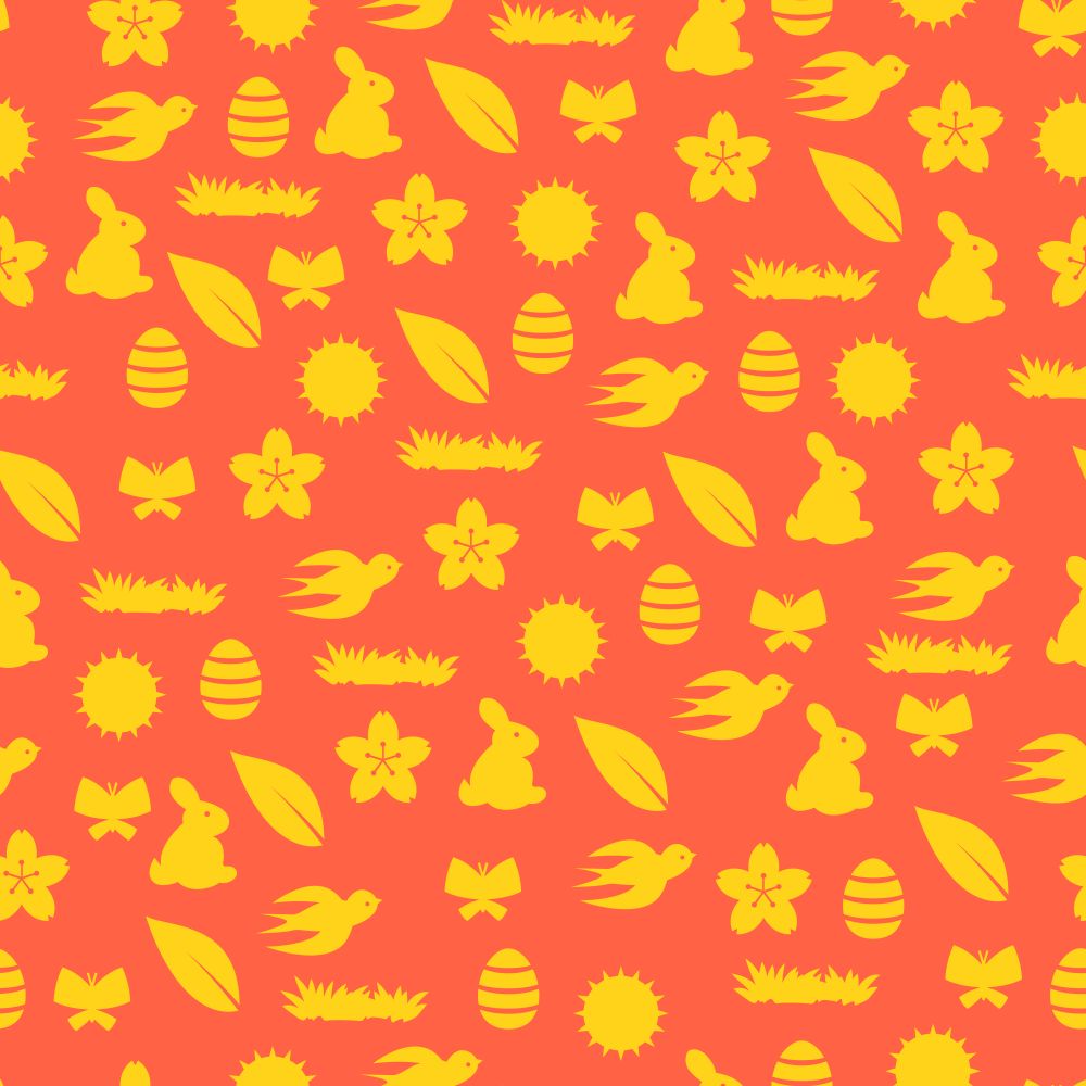 Happy Easter seamless pattern with holiday items. Background can be used for holiday prints, textiles and greeting cards.. Happy Easter seamless pattern with holiday items.