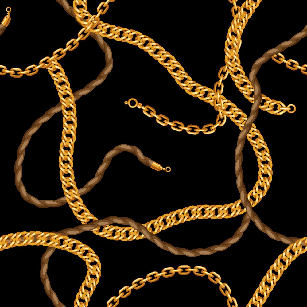 Seamless pattern with golden chains. Vintage luxury precious background.. Seamless pattern with golden chains.