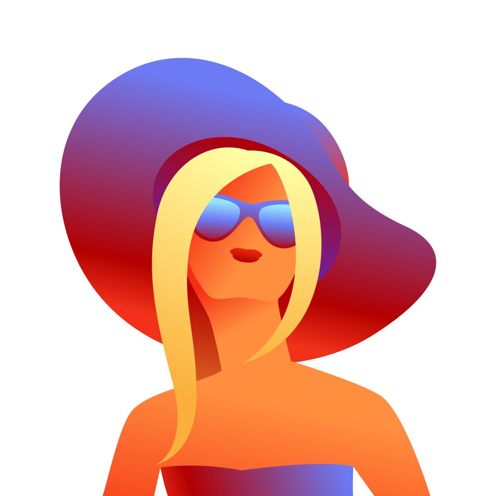 Blonde girl in sunglasses. Beautiful tanned blond woman in hat.. Blonde girl in sunglasses.