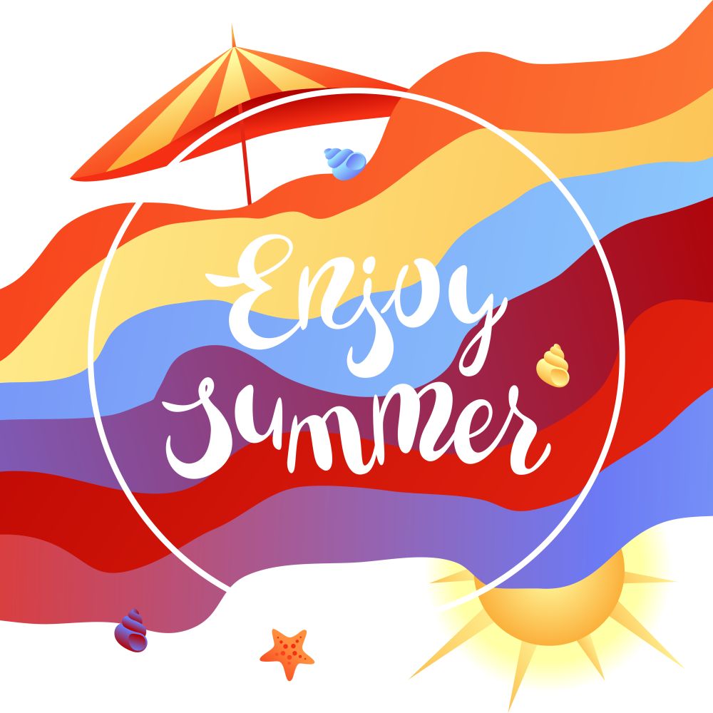 Enjoy summer illustration. Color card with wave and lettering.. Enjoy summer illustration.