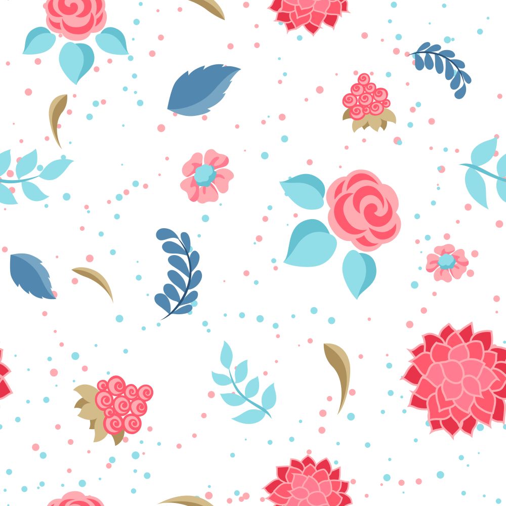 Seamless pattern with gentle flowers. Beautiful decorative natural plants, buds and leaves.. Seamless pattern with gentle flowers.