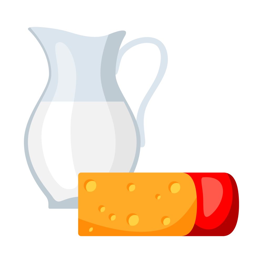 Icon of dairy products, milk and cheese. Illustration solated on white background.. Icon of dairy products, milk and cheese.