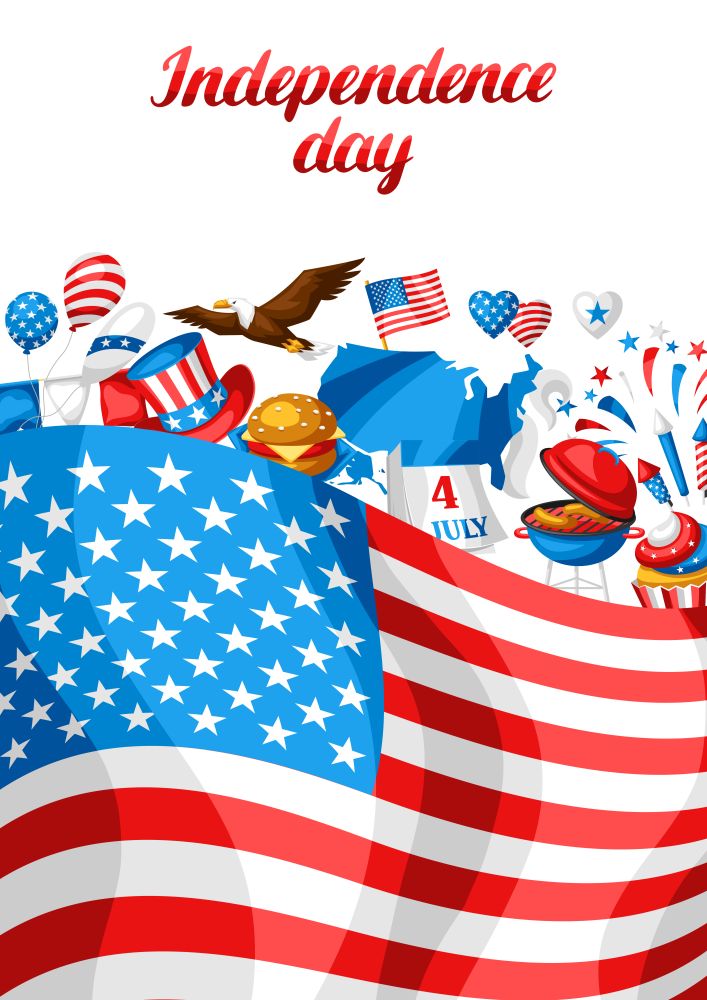 Fourth of July Independence Day greeting card. American patriotic illustration.. Fourth of July Independence Day greeting card.