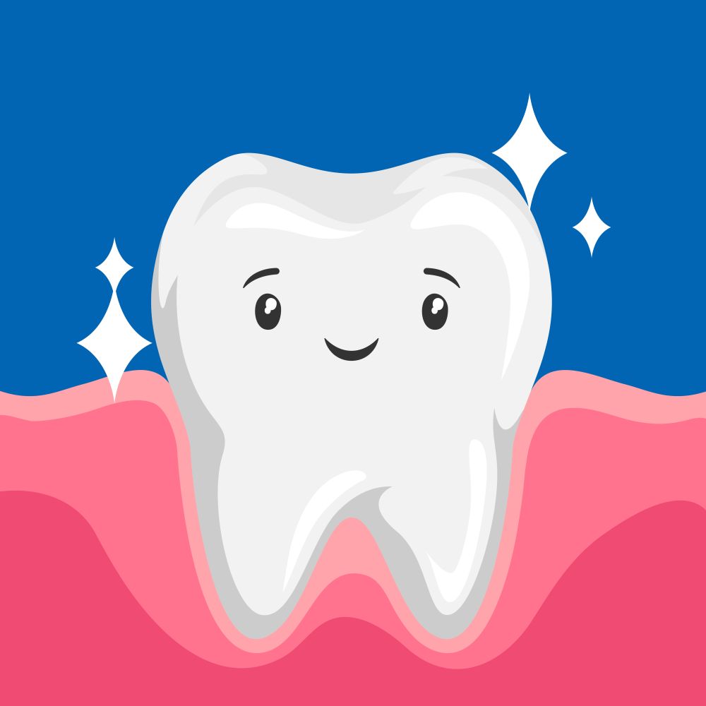 Illustration of smiling clean healthy tooth. Children dentistry happy character. Kawaii facial expression.. Illustration of smiling clean healthy tooth.