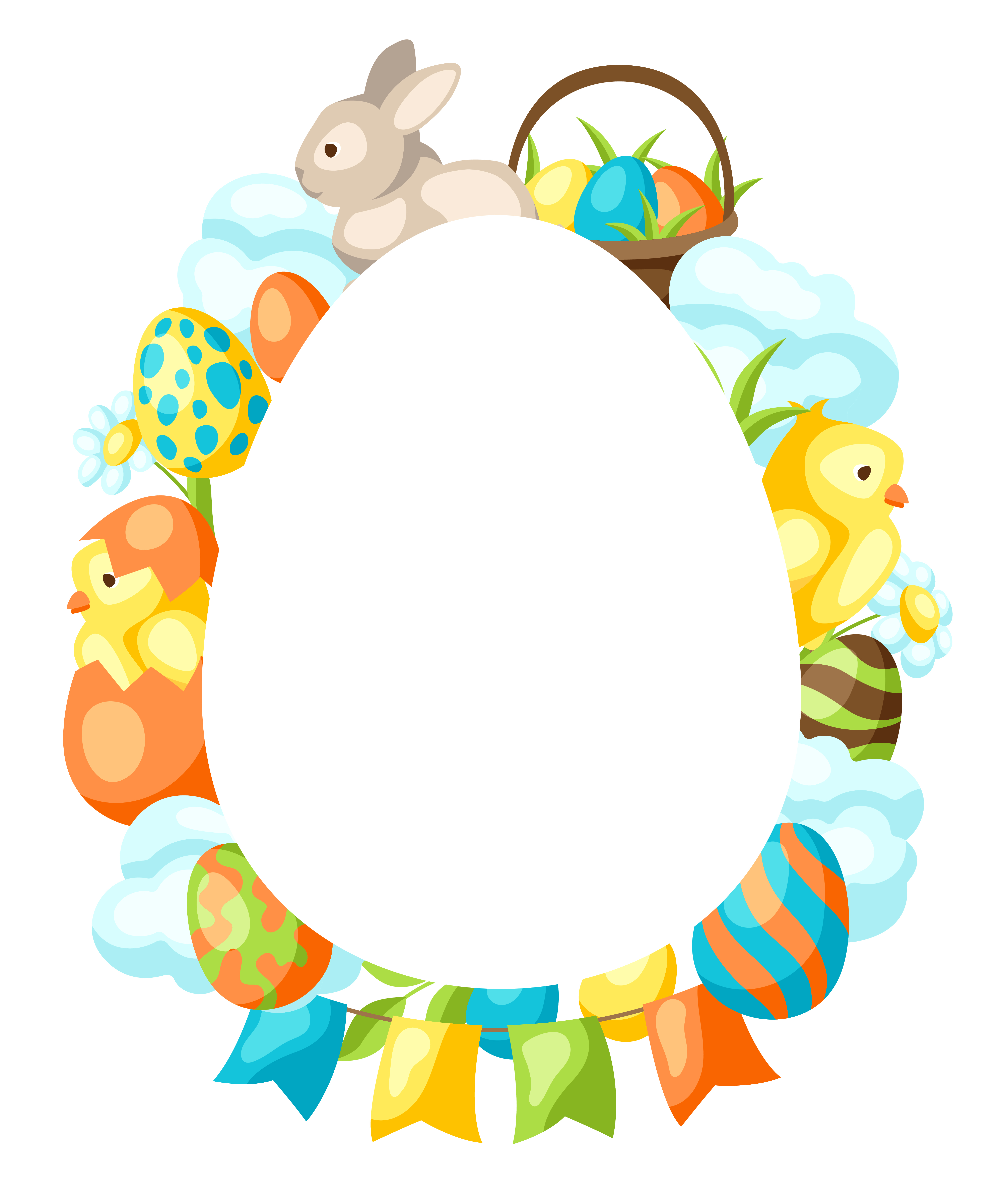 Happy Easter frame with holiday items. Decorative symbols and objects.. Happy Easter frame with holiday items.