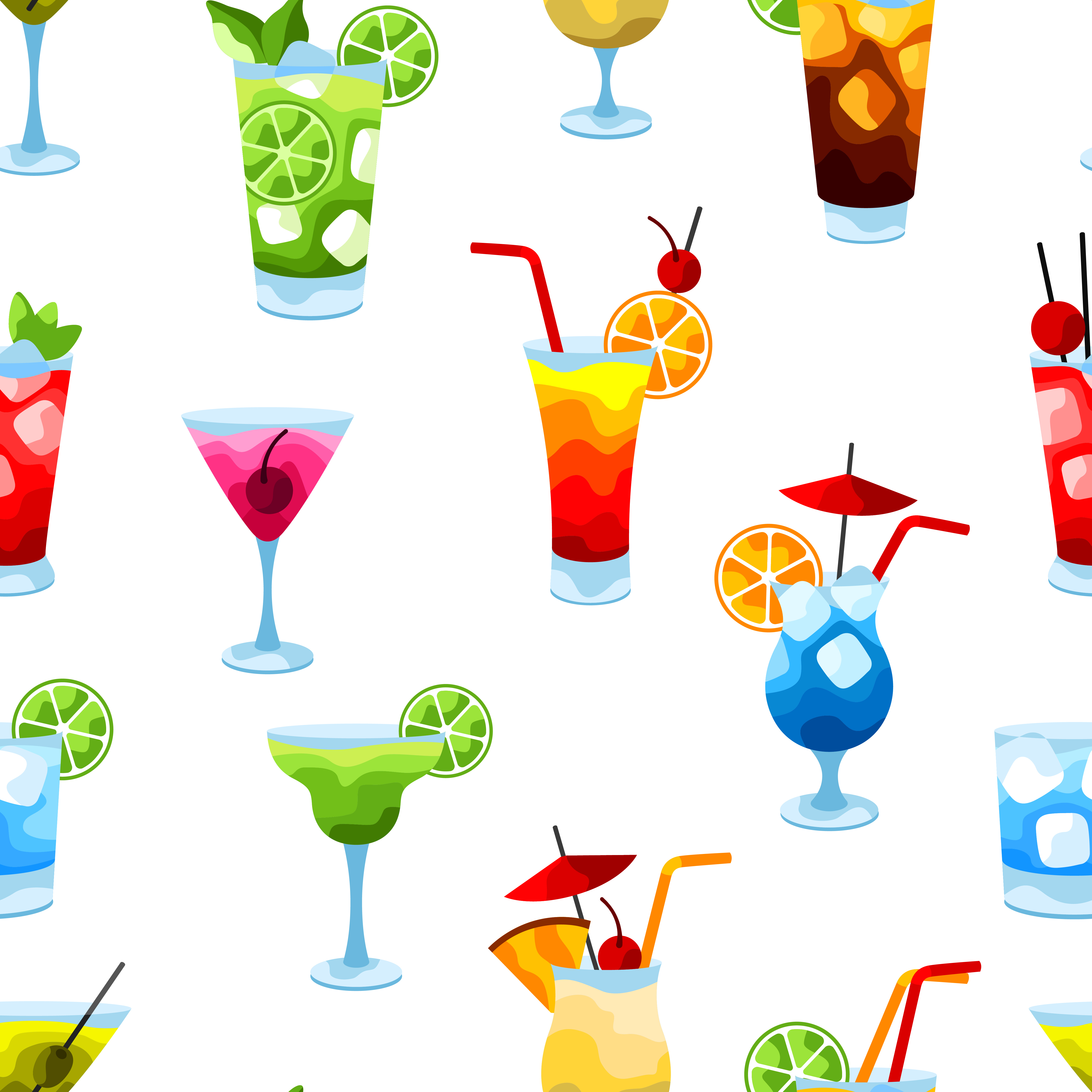 Alcohol cocktails seamless pattern. Stylized image of alcoholic beverages and drinks.. Alcohol cocktails seamless pattern.
