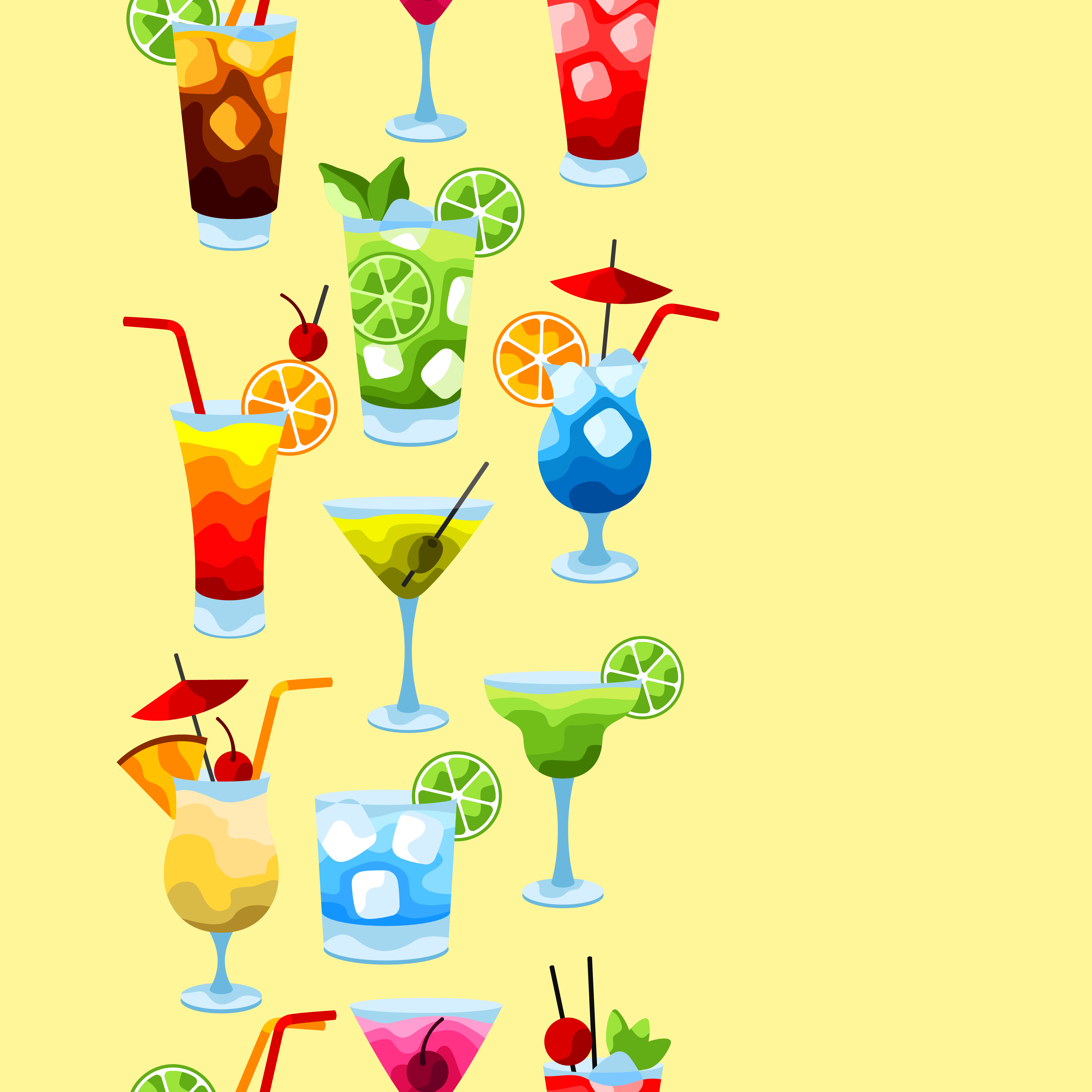 Alcohol cocktails seamless pattern. Stylized image of alcoholic beverages and drinks.. Alcohol cocktails seamless pattern.