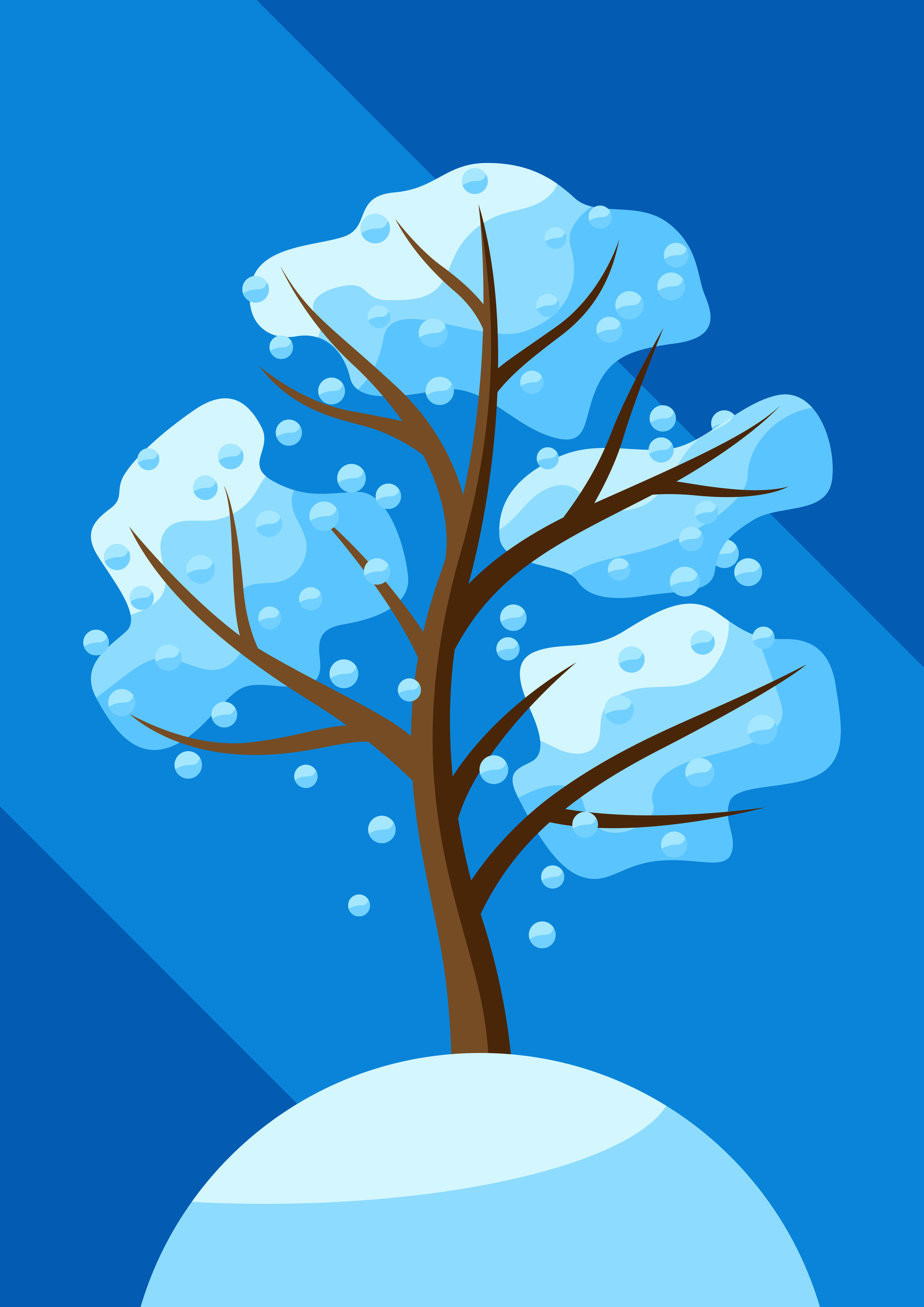 Winter tree with falling snow. Natural seasonal decorative illustration.. Winter tree with falling snow.