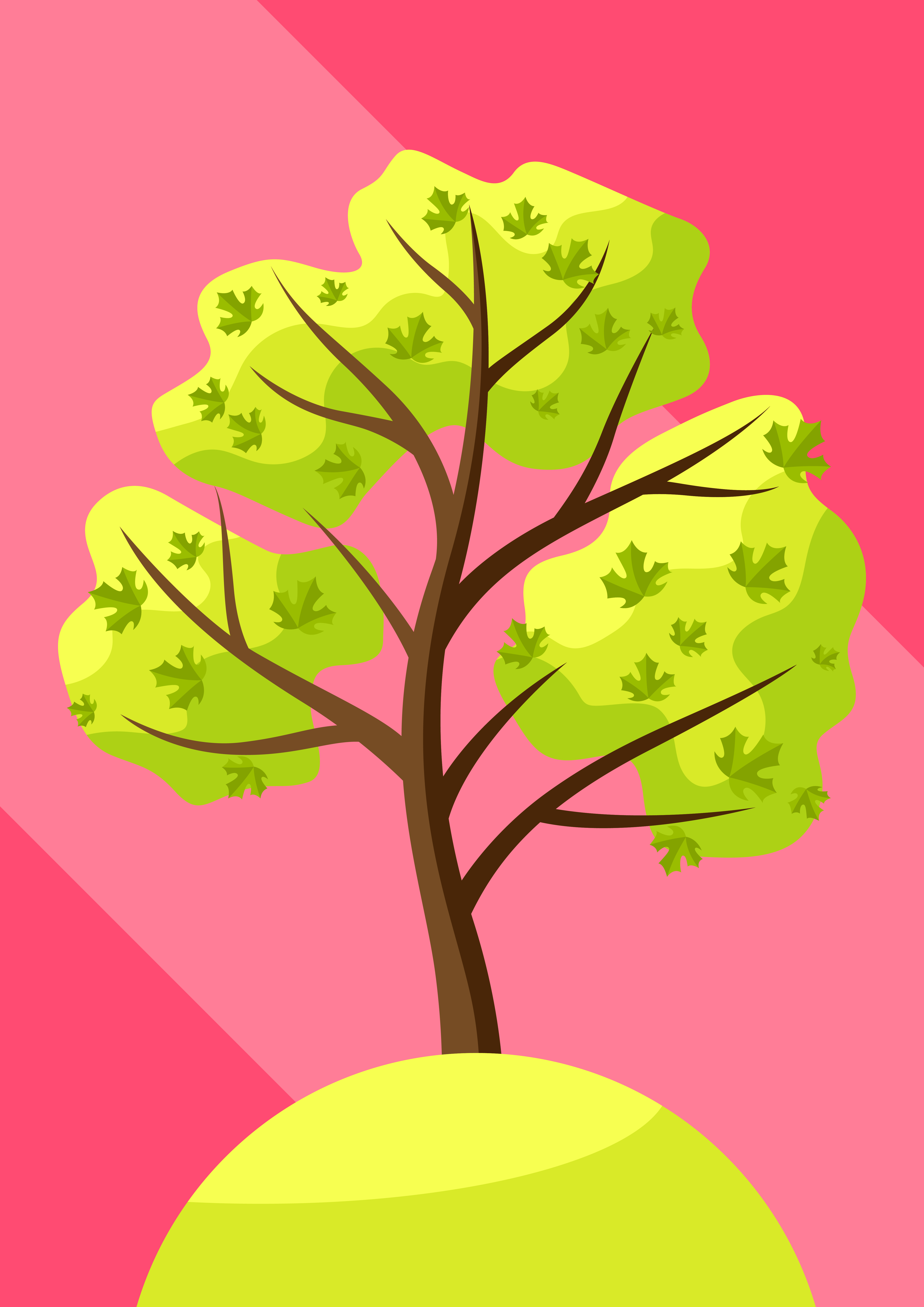 Spring tree with green leaves. Natural seasonal decorative illustration.. Spring tree with green leaves.