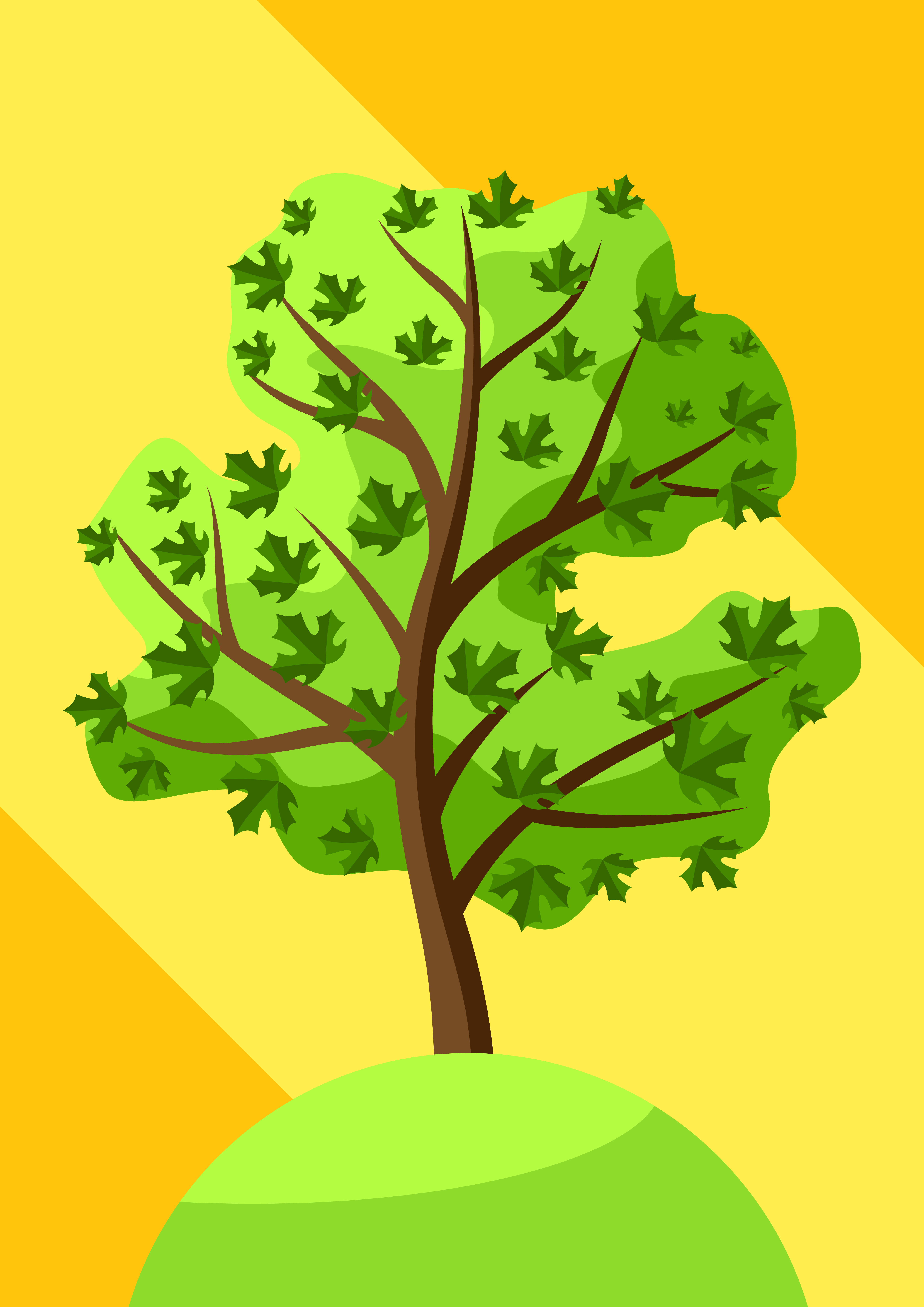 Summer tree with green leaves. Natural seasonal decorative illustration.. Summer tree with green leaves.