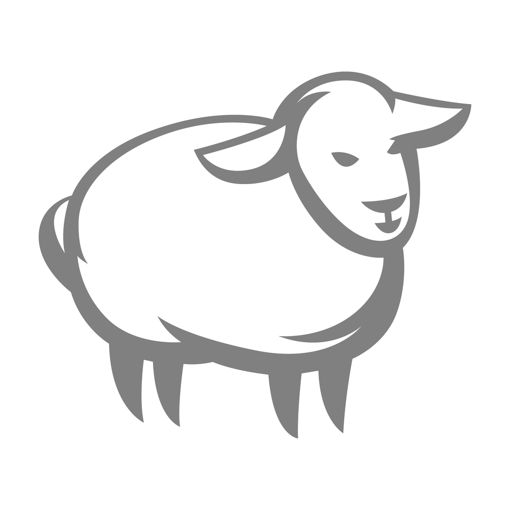 Illustration of stylized sheep. Icon, emblem or label for natural products.. Illustration of stylized sheep.