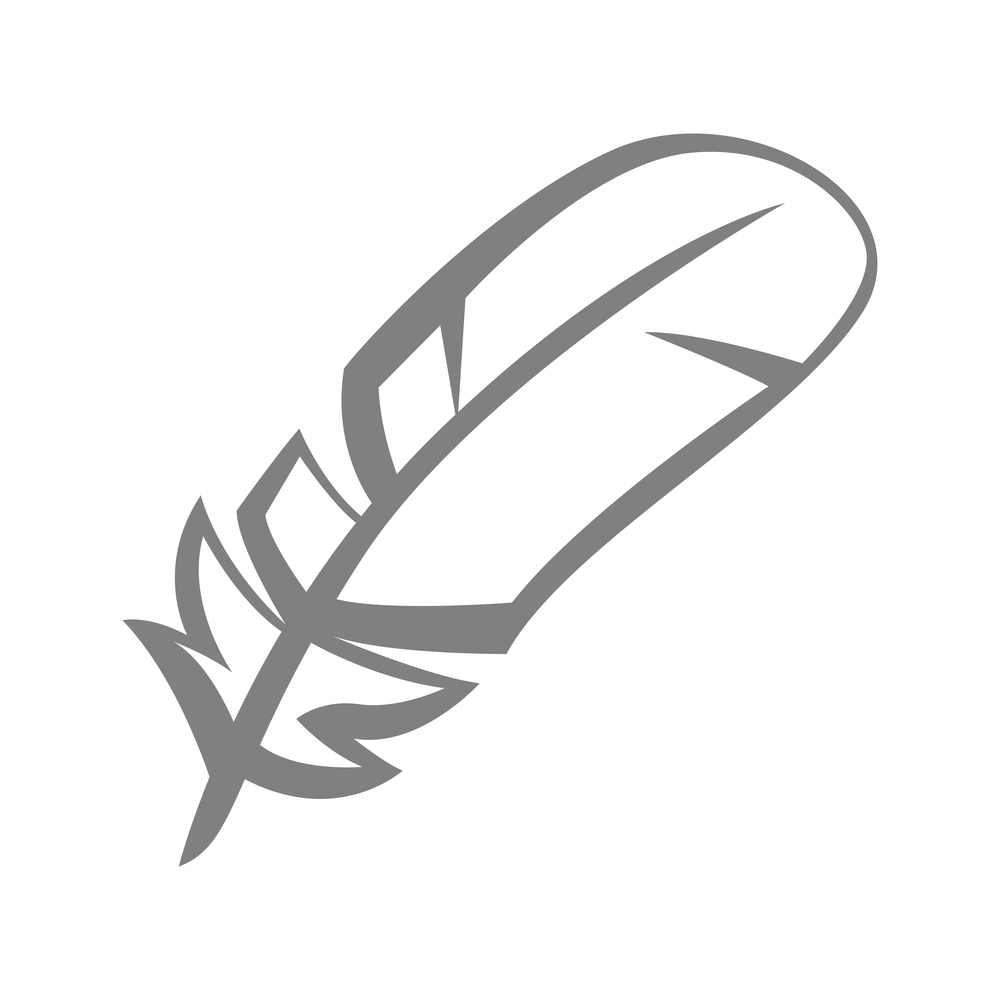 Illustration of bird feather. Icon, emblem or label for design.. Illustration of bird feather.