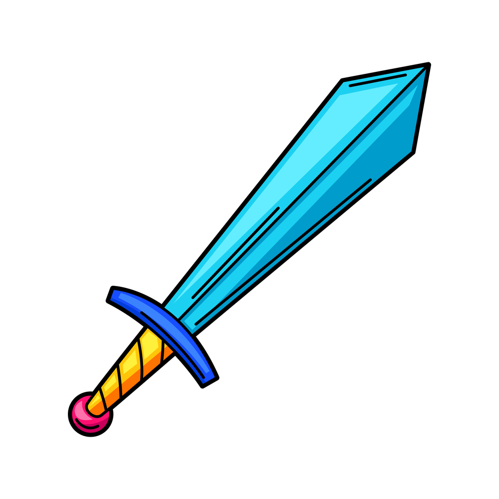 Illustration of sword. Gaming creative illustration. Trendy symbol in modern cartoon style.. Illustration of sword.
