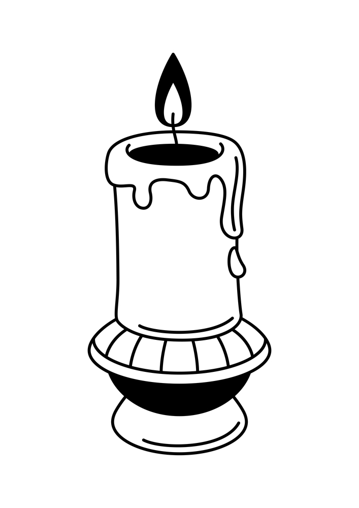 Magic antique candle on candlestick. Mystic, alchemy, spirituality, tattoo art. Isolated vector illustration. Black and white simbol.. Magic antique candle on candlestick. Mystic, alchemy, spirituality, tattoo art.