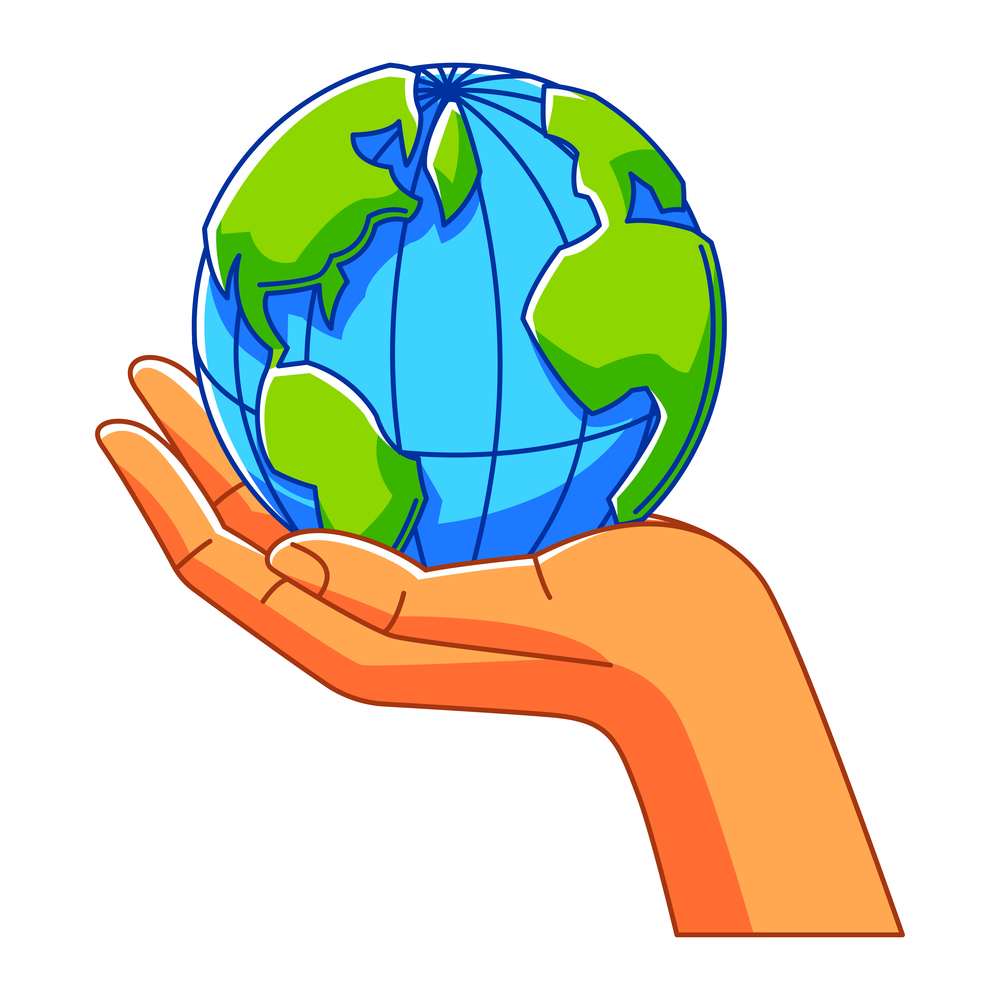 Illustration of hand holding Earth. Ecology icon or image for environment protection.. Illustration of hand holding Earth. Ecology concept for environment protection.