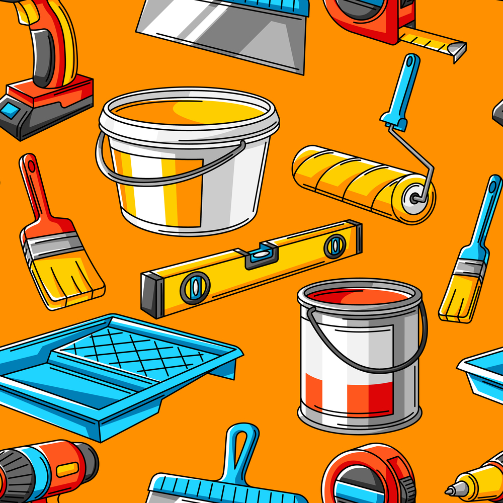 Seamless pattern with repair working tools. Equipment for construction industry and business.. Seamless pattern with repair working tools. Equipment for construction industry.