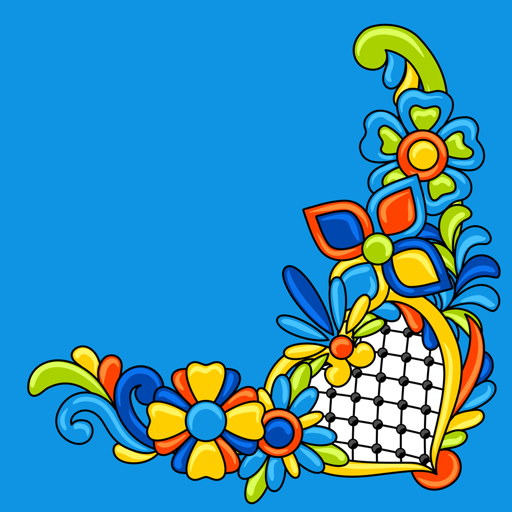 Decorative element with mexican talavera pattern. Decoration with ornamental flowers. Traditional tile objects. Ethnic folk ornament.. Decorative element with mexican talavera pattern. Decoration with ornamental flowers. Background with mexican talavera pattern. Decoration with ornamental flowers.