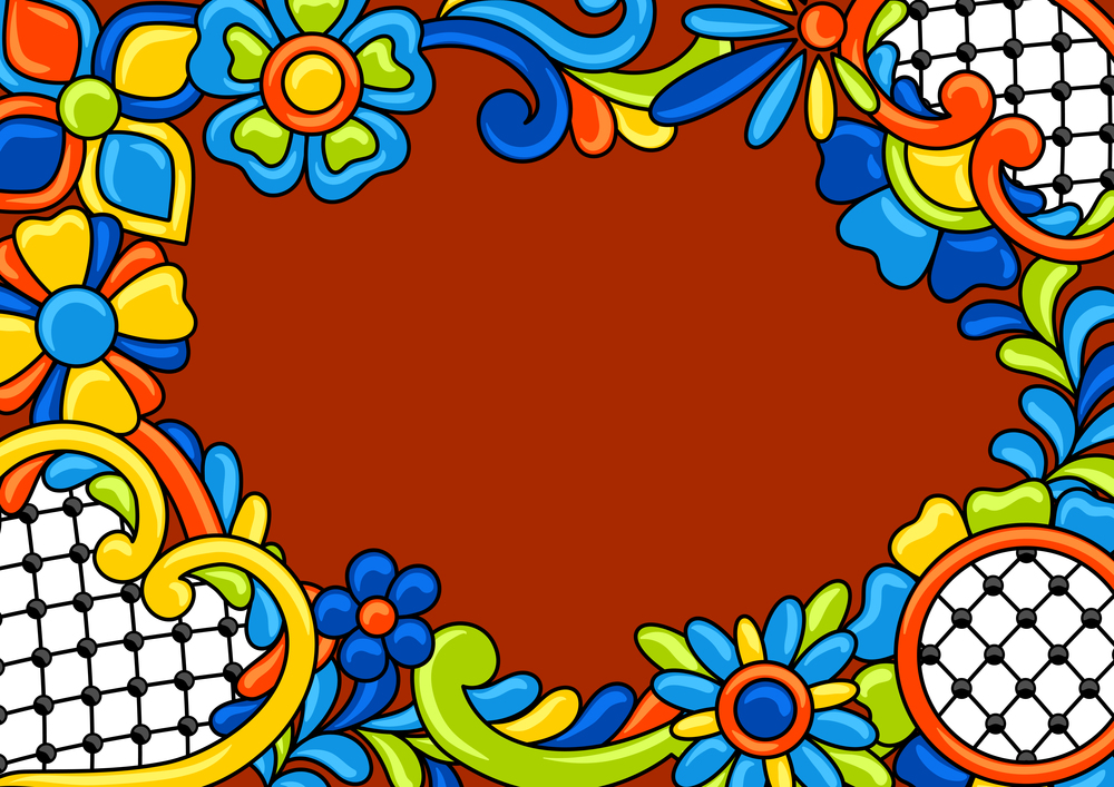 Background with mexican talavera pattern. Decoration with ornamental flowers. Traditional tile decorative objects. Ethnic folk ornament.. Background with mexican talavera pattern. Decoration with ornamental flowers. Background with mexican talavera pattern. Decoration with ornamental flowers.