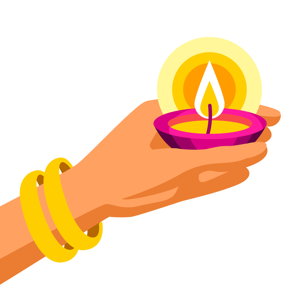 Illustration of Diwali hand holds oil lamp. Deepavali or dipavali festival of lights. Indian Holiday image of traditional symbol.. Illustration of Diwali hand holds oil lamp. Deepavali or dipavali festival of lights.