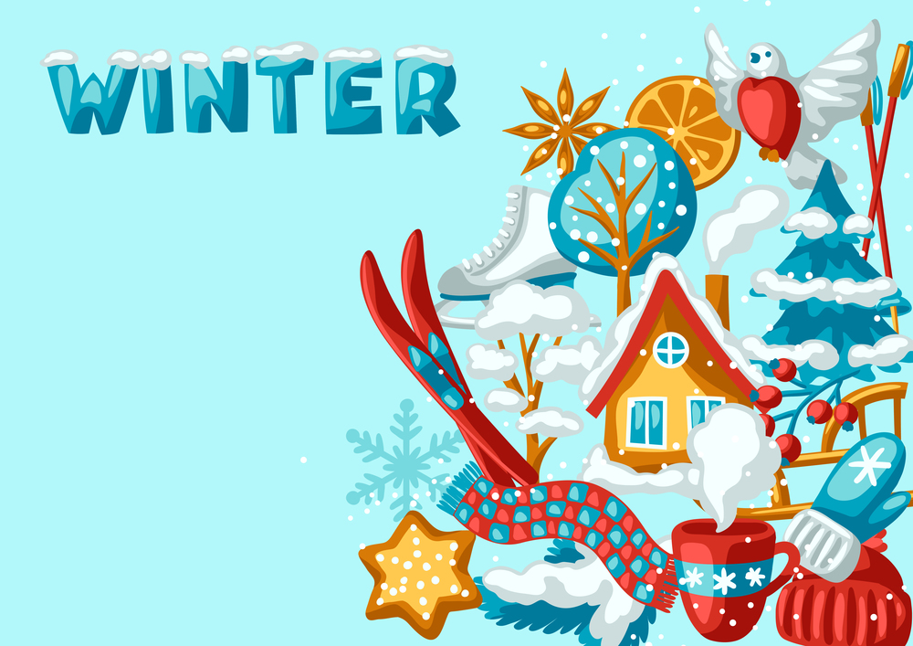 Winter seasonal background. Outdoor leisure and cute fun things. Merry Christmas holiday and vacation time.. Winter seasonal background. Outdoor leisure and cute fun things. Merry Christmas holiday and vacation.
