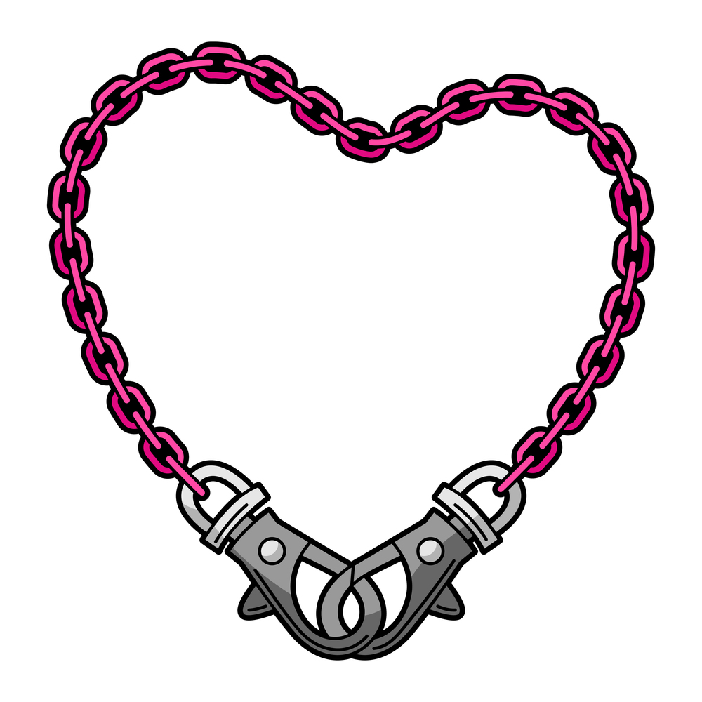 Illustration of chain with clasp. Teenage creative image accessory. Youth subculture symbol in cartoon style.. Illustration of chain with clasp. Teenage creative accessory. Youth subculture symbol in cartoon style.