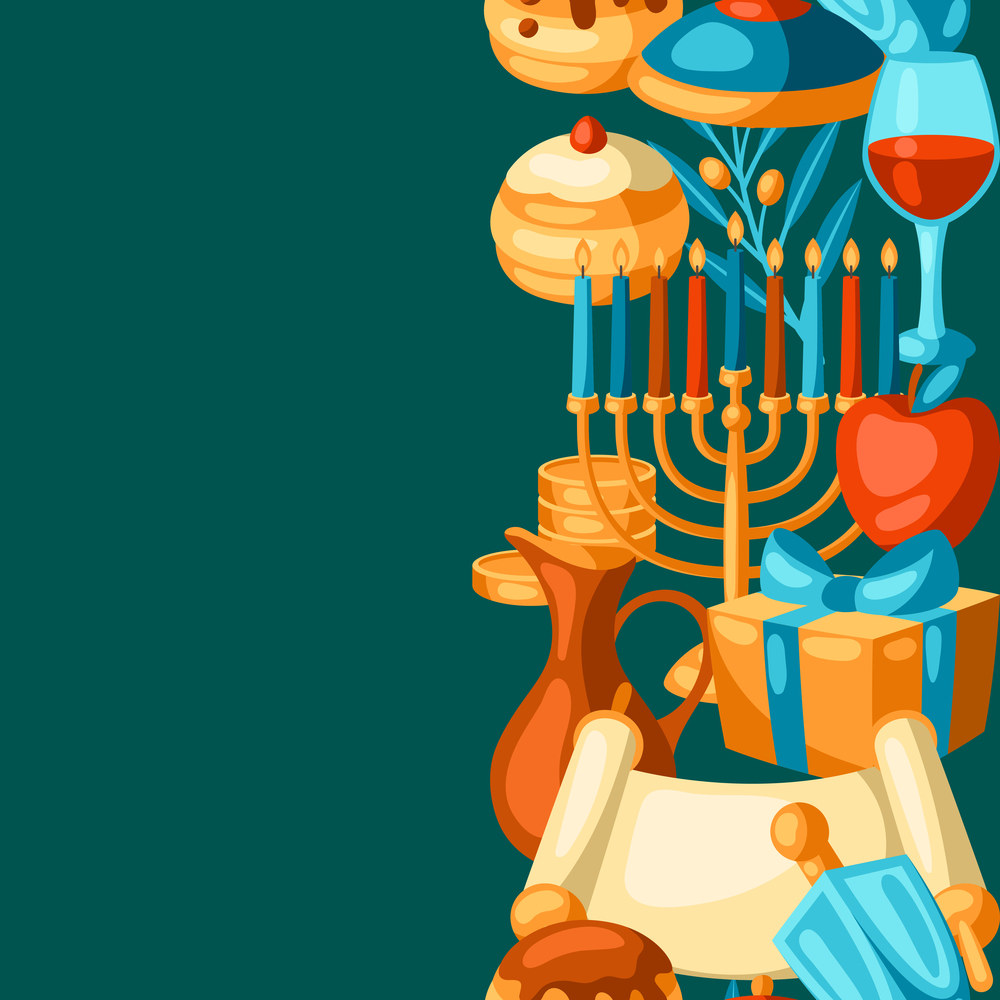 Happy Hanukkah seamless pattern with religious symbols. Background with holiday objects. Celebration traditional items.. Happy Hanukkah seamless pattern with religious symbols. Background with holiday objects.