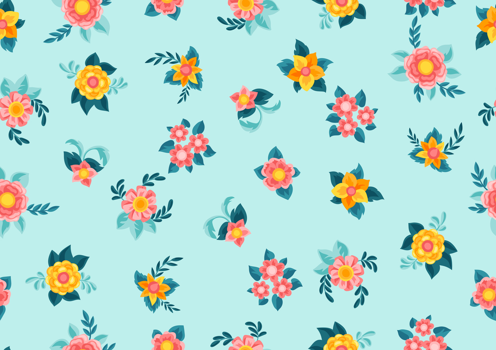 Seamless pattern with pretty flowers. Beautiful decorative natural plants, buds and leaves.. Seamless pattern with pretty flowers. Beautiful decorative natural buds and leaves.