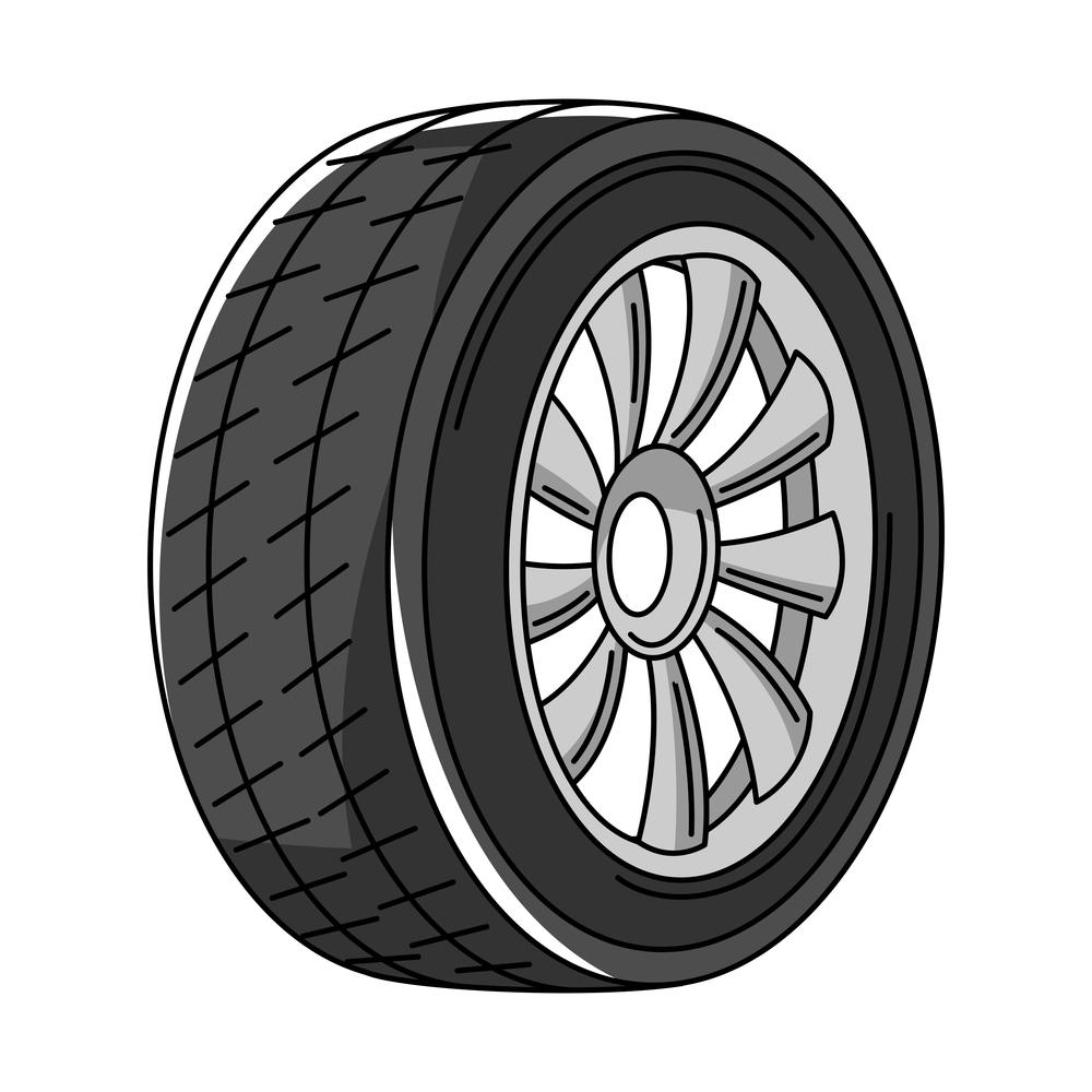 Illustration of car wheel with disk. Auto center repair item. Business icon. Transport service image for advertising.. Illustration of car wheel with disk. Auto center repair item. Business icon.