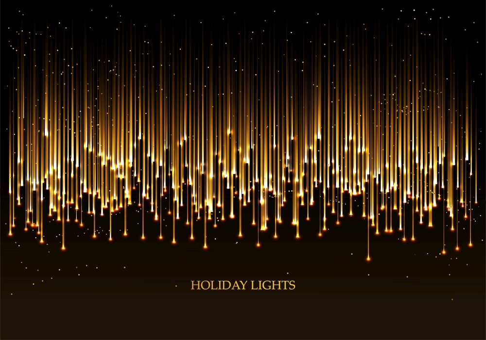 Abstract golden rain. Curtain of golden particles on a black background. Holiday banner for award show, presentation, website design.. curtain of golden particles on a black background