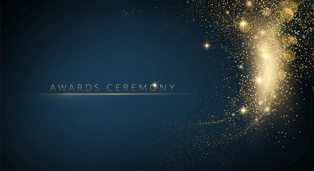 Awarding the nomination ceremony luxury background with golden glitter sparkles. Annual award Vector design. Award nomination ceremony luxury background with golden glitter sparkles