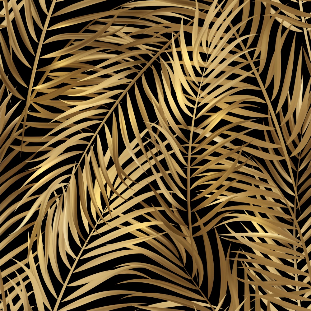 Tropical gold palm leaves, jungle leaves seamless vector floral pattern background.. Tropical palm leaves, jungle leaves seamless vector floral pattern background