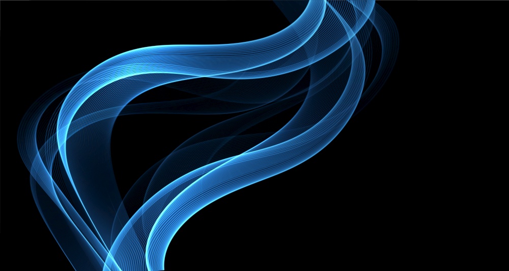 Abstract blue turquoise smoke Waves. Shiny moving lines design element on dark background for wallpaper, flyer, poster, greeting card and disqount voucher. Vector Illustration. Abstract blue turquoise smoke Waves. Shiny moving lines design element on dark background for wallpaper