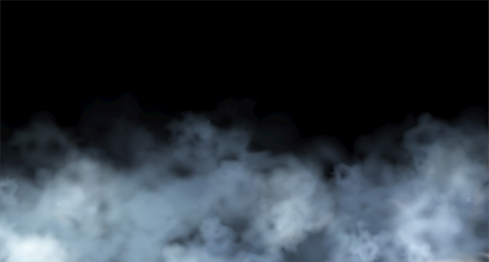 Vector Abstract realistic transparent fog cloud design element on black background. White smoke For website, greeting, discount voucher, greeting and poster design. Vector Abstract realistic fog cloud design element