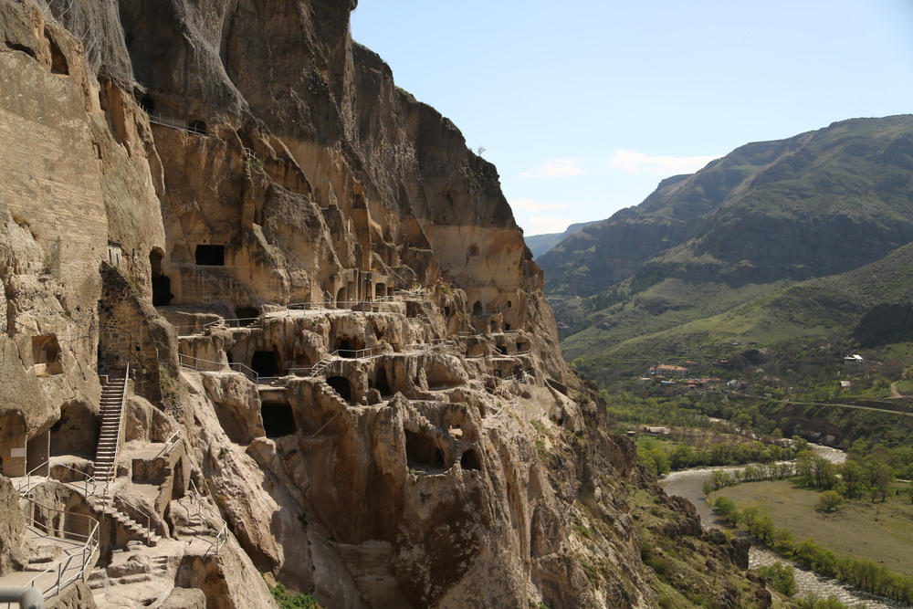 in georgia vardzia the view of the city  excavated in the rock cave and religion site in the mountain