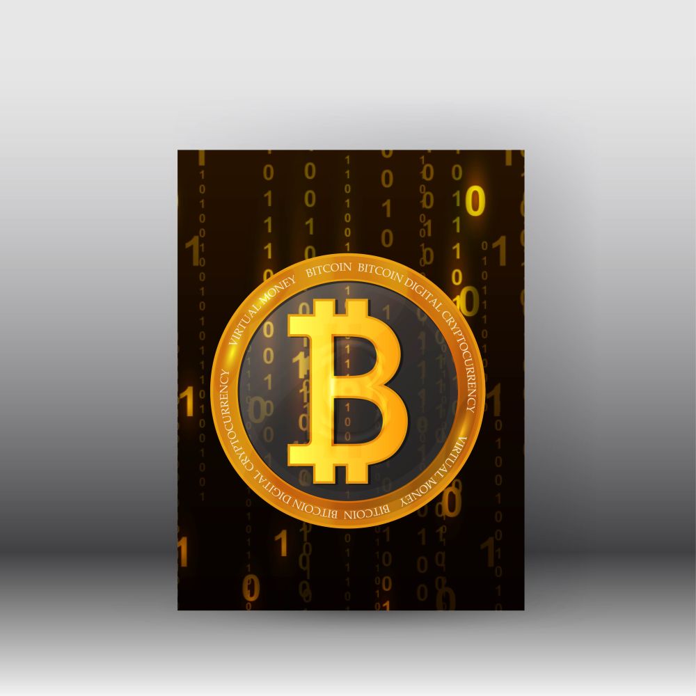 Cryptocurrency web banner with 3d Brochure bitcoin background poster