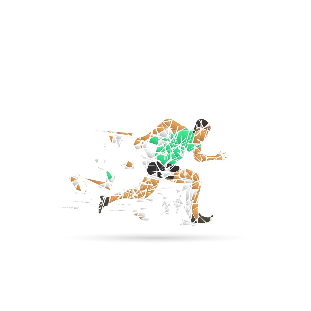 Runner, low polygonal vector illustration. Geometric sprinter, front view. Adult running man. Runner, low polygonal vector illustration. Geometric sprinter, front view.