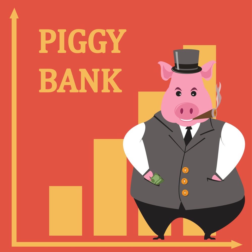 metaphor piggy bank retro poster