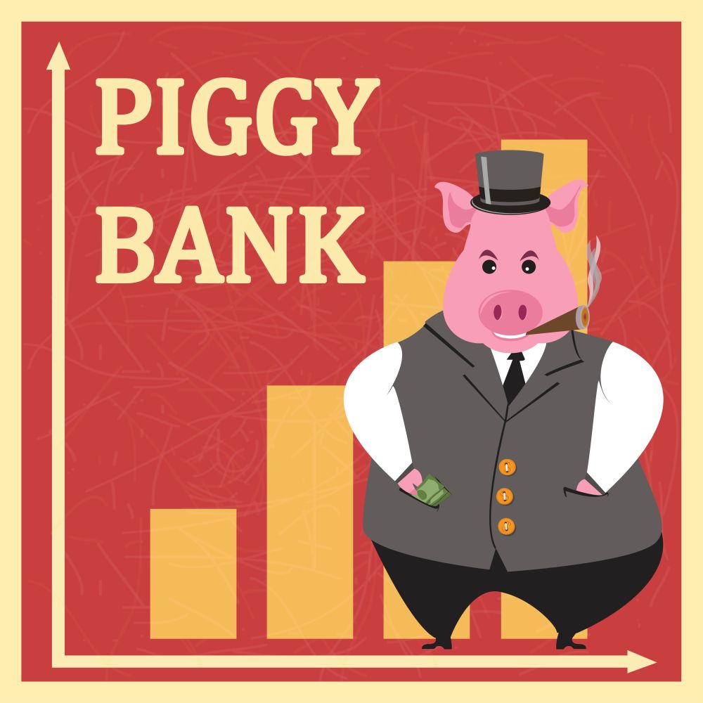 metaphor piggy bank retro poster