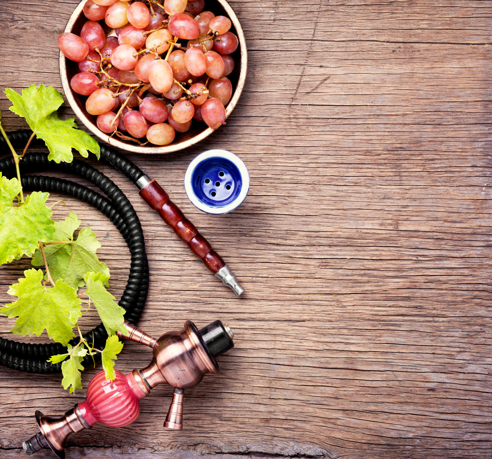 Oriental shisha hookah with aroma grapes for relax.Grapes shisha. Hookah with autumn grapes