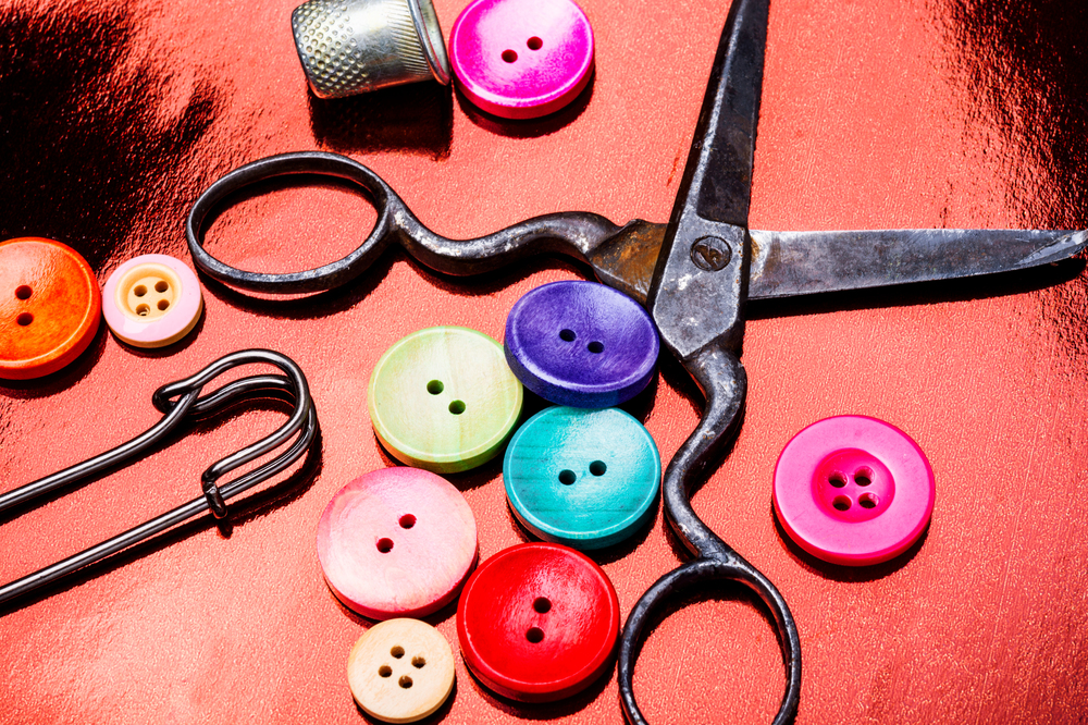 Sewing Accessories.Assorted sewing buttons in mix colors. Multicolored decorative buttons